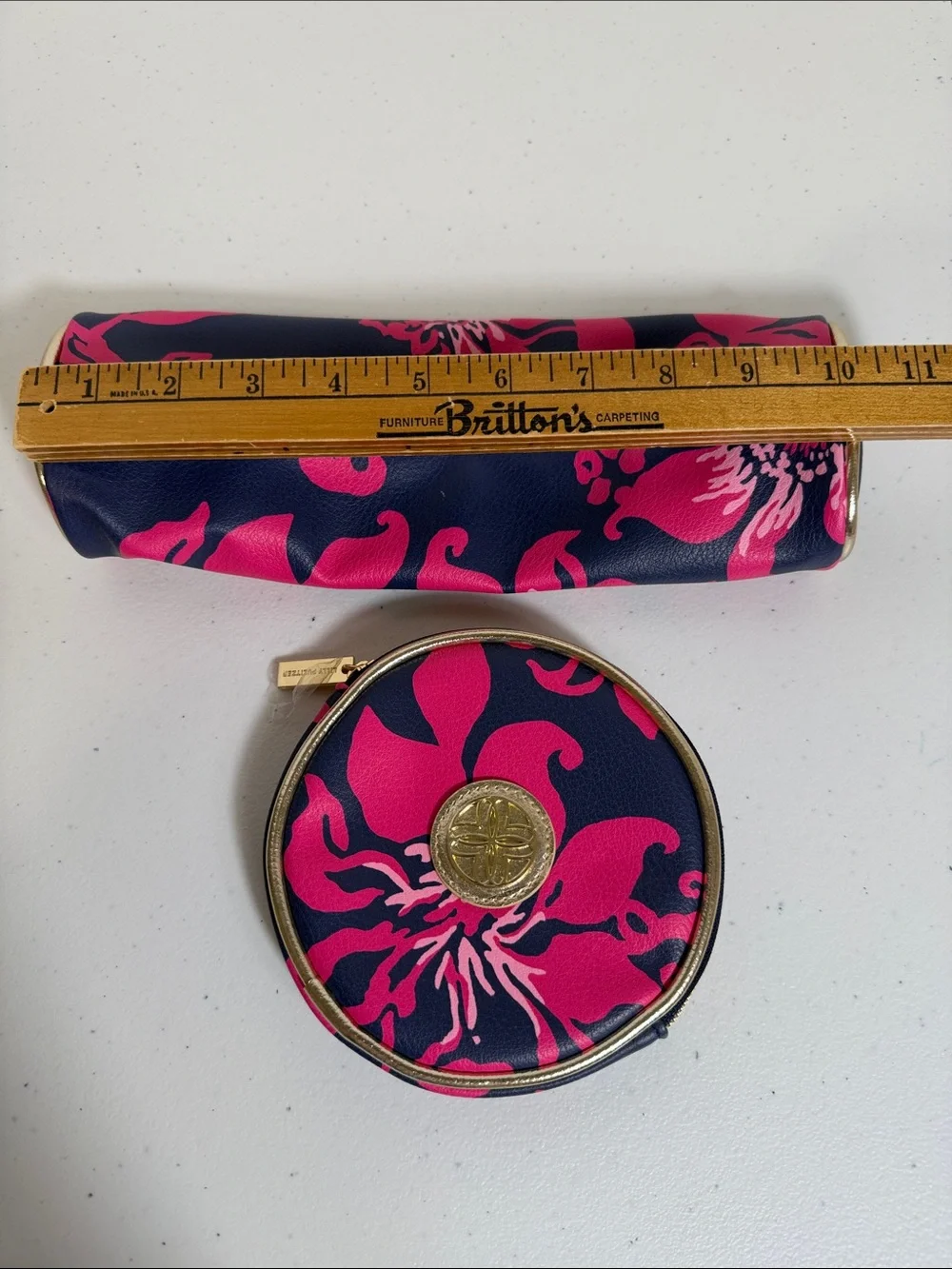 Lilly Pulitzer circular travel case and brush pouch